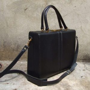 黑色頭層牛皮復古手提公事包